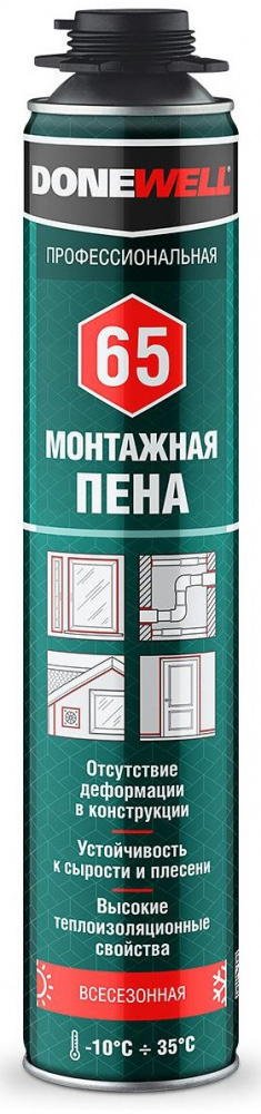 Купить пена монтажная donewell 65 1000гр проф.всесезонная в интернет-магазине "Корд".